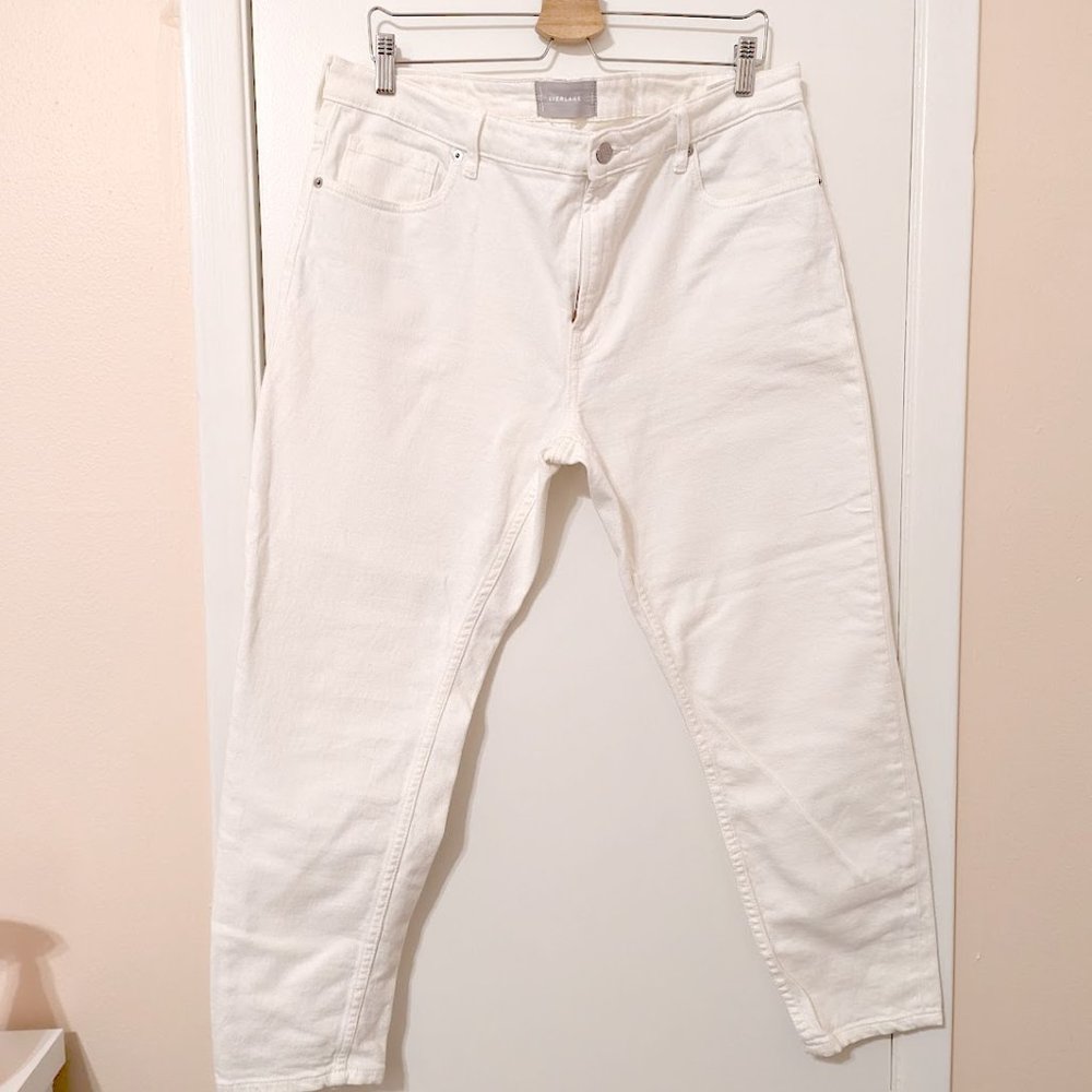 Everlane White Straight Leg Jeans, Mid-Rise, Ankle